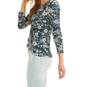 Floral Long Sleeve Top - Blue and White Floral 100% Cotton Large